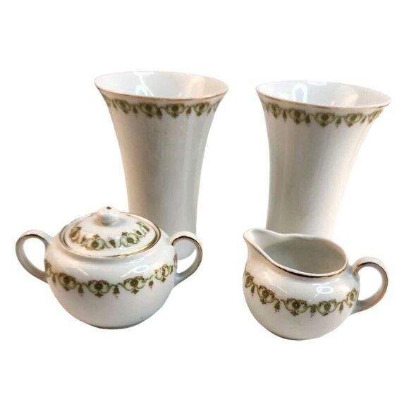VTG Victoria Austria Green Floral Pattern  Gold edging sugar & creamer set with - Picture 16 of 16